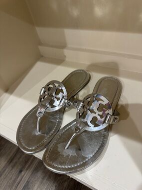 Tory Burch Silver Logo Thong Sandals